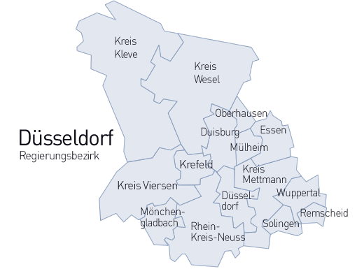 Bitte wählen Sie einen Kreis oder eine Stadt! Kreise und Städte im Regierungsbezirk Düsseldorf