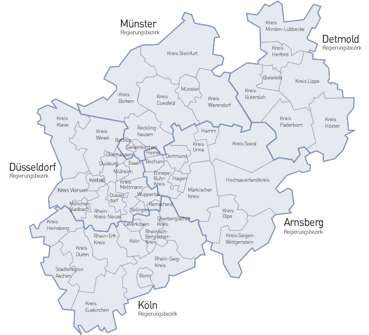 Bitte wählen Sie einen Kreis oder eine Stadt! Kreise und Städte in NRW